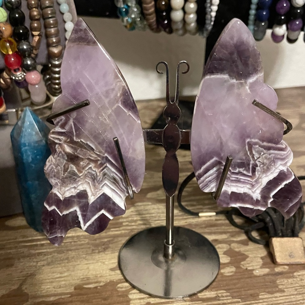 Amethyst chevron Stone Butterfly on Metal Stand.4”/6”